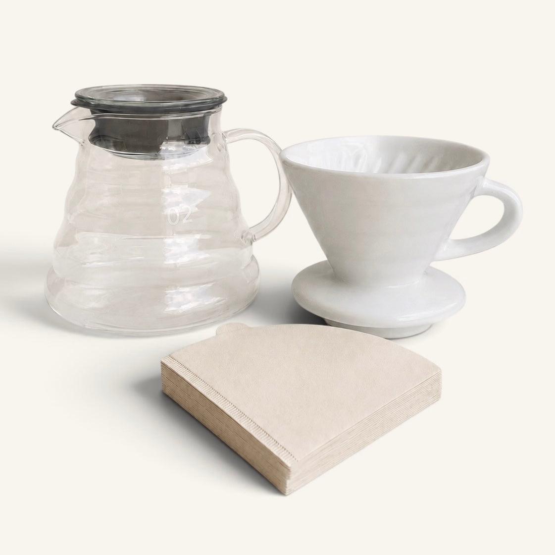 V60 Kahve Demleme Seti – Cam Server, Seramik Dripper ve Filtre Kağıdı