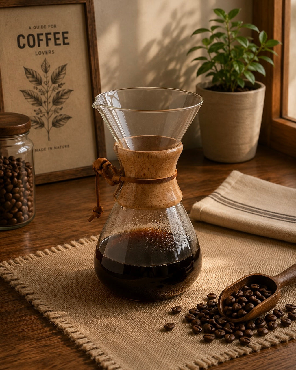 Chemex Tarzı Cam Kahve Demleme Sürahisi