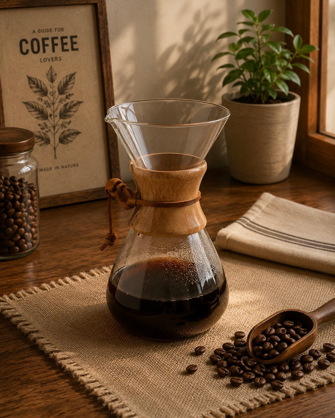 Chemex Tarzı Cam Kahve Demleme Sürahisi