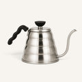 BrewCups paslanmaz çelik, uzun ince ağızlı, ergonomik siyah saplı şık manuel kahve demleme su ısıtıcısı